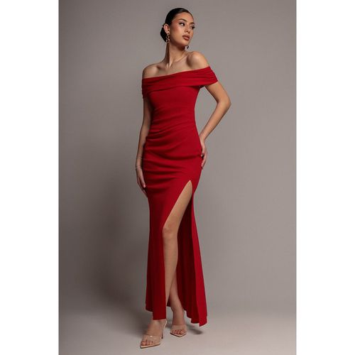 Goddiva Off The Shoulder Maxi Dress With Split - Red