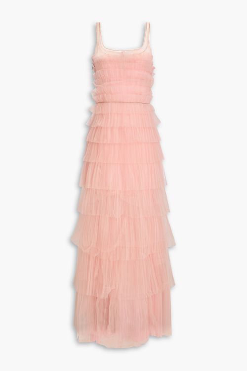 Kali crystal-embellished tiered plissé tulle gown - Pink - FR 38