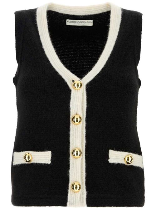 Contrast-trim knitted vest - Black