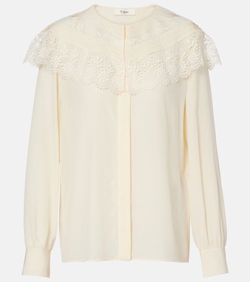 Chloé Lace-trimmed silk crêpe de chine blouse
