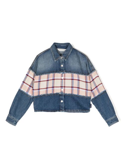 Checked-stripe denim shirt - Blue