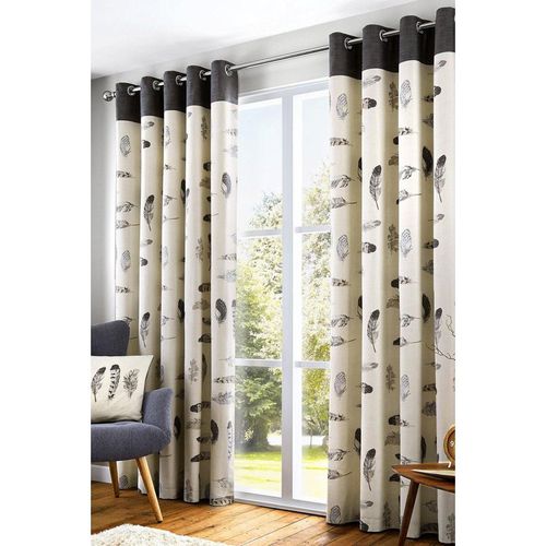'Idaho' 100% Cotton Feather Motif Pair of Eyelet Curtains