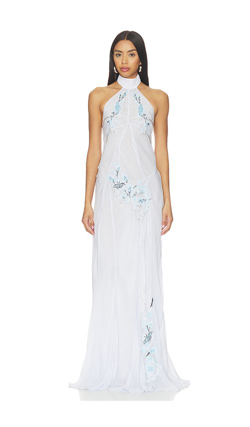 Muma World Blue Vine Embroidered Belmira Dress in Baby Blue. XS. Also in L, M