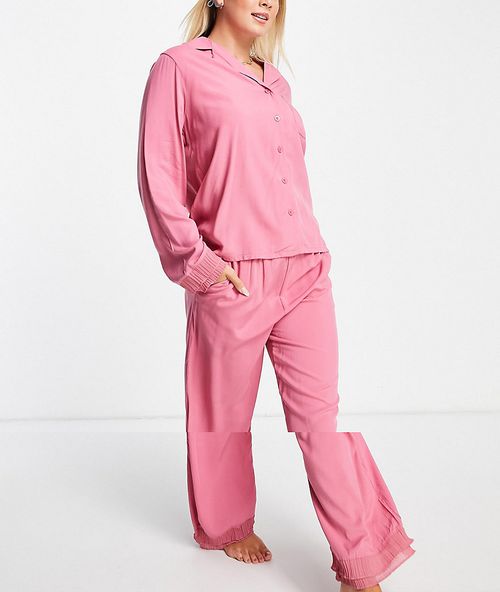 Ruffle trim cotton pyjama set in pink