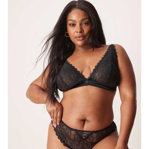 ASOS CURVE Womens DESIGN Blake heart lace brazilian with corset detail in black