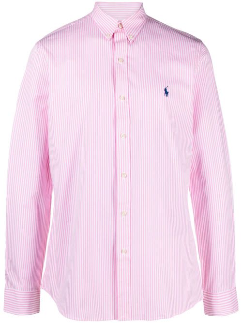 Embroidered-logo striped shirt - Pink