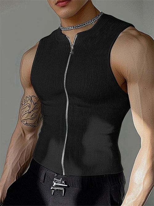 Mens Textured Zip-Up Sleeveless Tank SKUL01087 - White / S