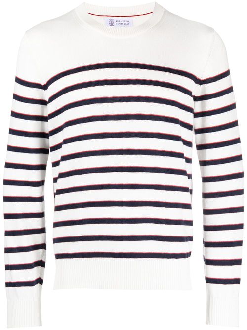 Horizontal-stripe long-sleeve jumper - White