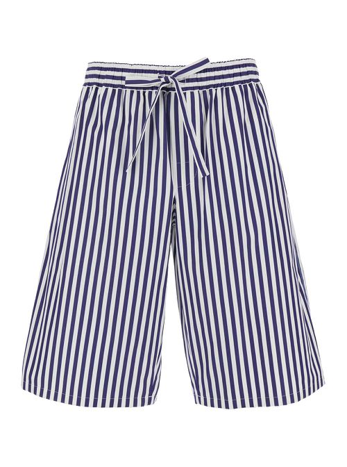 Blue Bermuda Shorts With Elasticated Waist And Striped Motif In Cotton Man