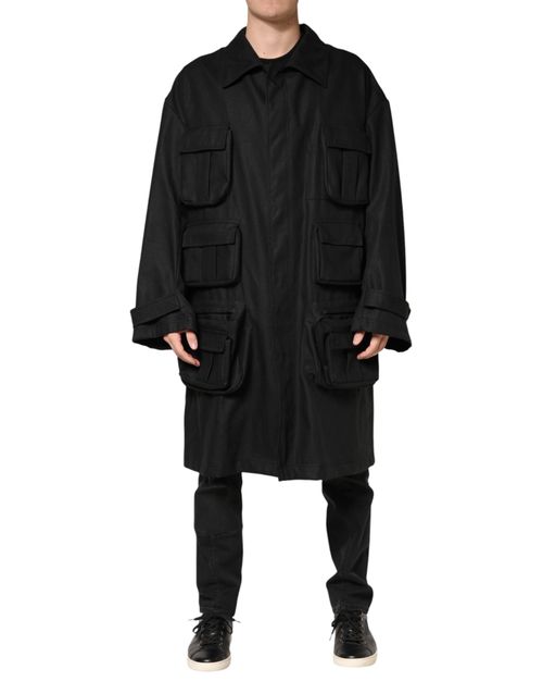 Linen with Patch Pockets Coat — Black