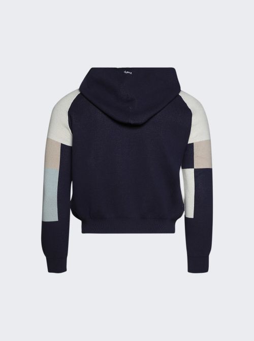 Block Knit Hoodie Blue