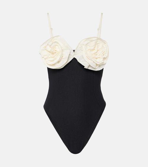 Floral-appliqué high-rise swimsuit