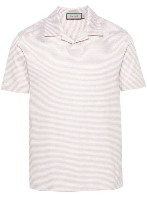 Striped linen blend polo shirt - White