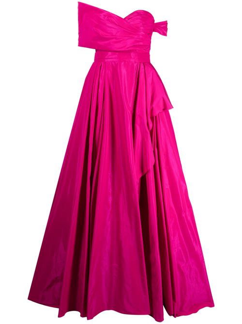 Asymmetric off-shoulder silk gown - Purple