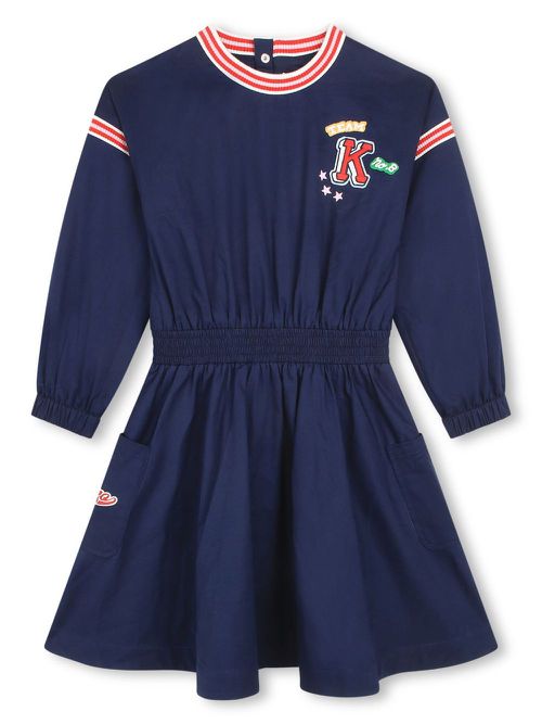 Logo-embellished cotton flared dress - Blue