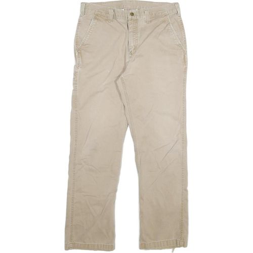 CARHARTT Mens Relaxed Beige Cotton Blend W32 L30 Workwear Trousers Zip Closure