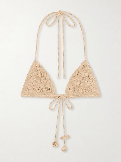 + Paula's Ibiza Crocheted Cotton Triangle Bra - Neutrals