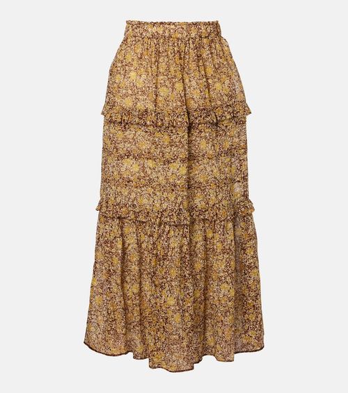 Volumia floral cotton tiered maxi skirt