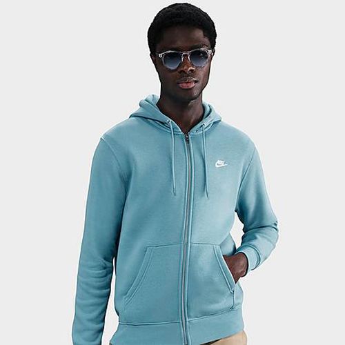 Men's Club Fleece Embroidered Premium Full-Zip Hoodie in Denim Turquoise/Denim Turquoise/White