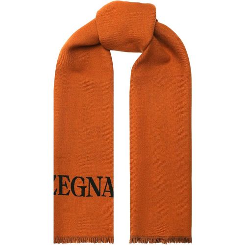 Zegna Logo Wool Scarf Black/Brown - O