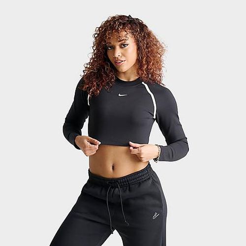 Women's Sportswear Tight Long-Sleeve Crop Top in Black/Chalk