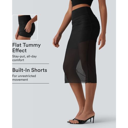 Halara High Waisted Tummy Control 2-in-1 Mesh Bodycon Midi Casual Skirt - Black - XLregular