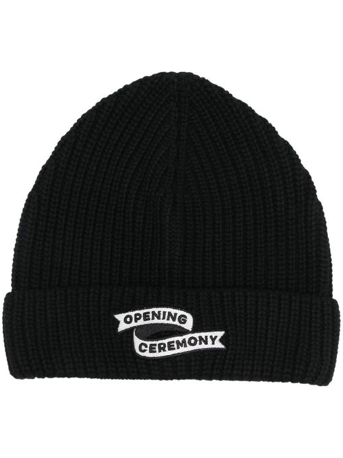 Flag logo knitted beanie hat - Black