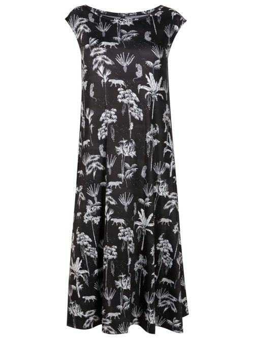 Tie botanical-print midi dress - Black