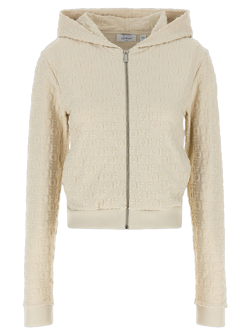 Embossed Logo Cotton Terry Hoodie — Beige