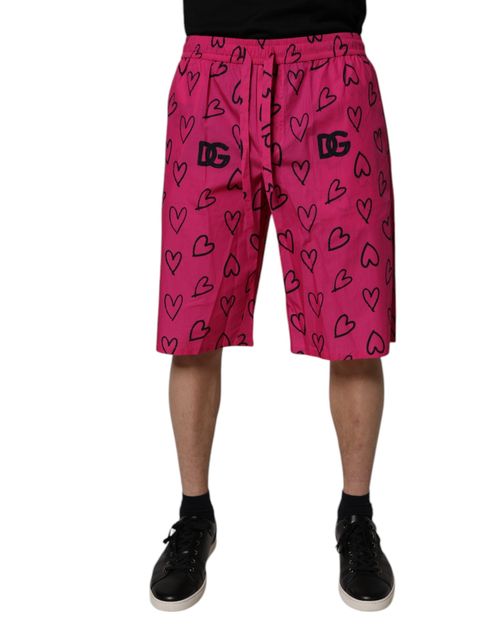 Heart-Print Cotton Bermuda Shorts — Pink
