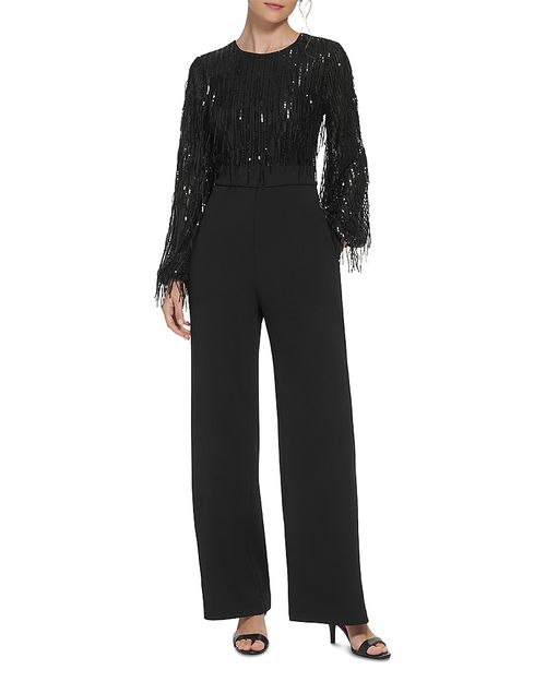 Sequin Fringe Long Sleeve Jumpsuit