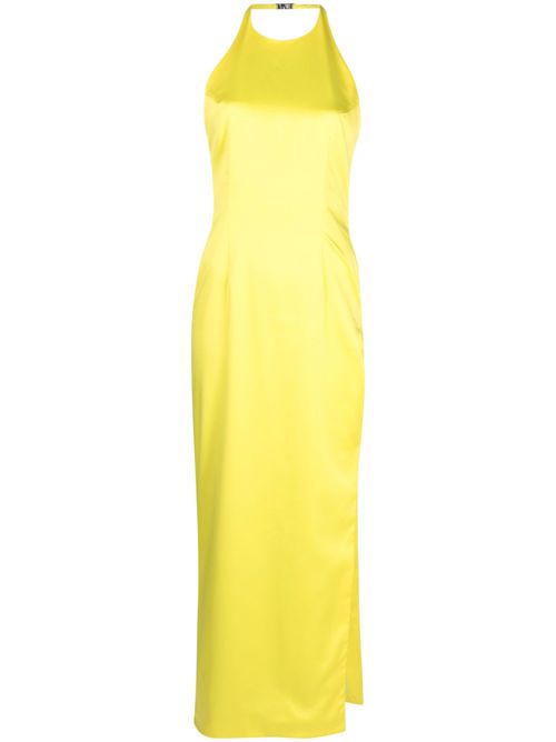 Halterneck satin-finish dress - Yellow
