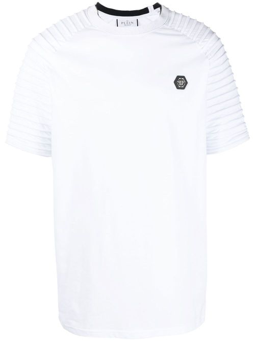 Pleat-detail logo T-shirt - White