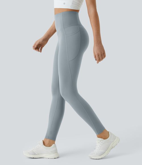 UltraSculpt™ SoCinched High Waisted Tummy Control Pocket Shaping Training Leggings  - Blue Flower Gray