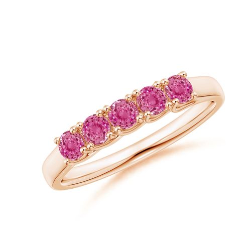 Angara 0.55 Carat Half Eternity Five Stone Pink Sapphire Wedding Ring in 18K Rose Gold