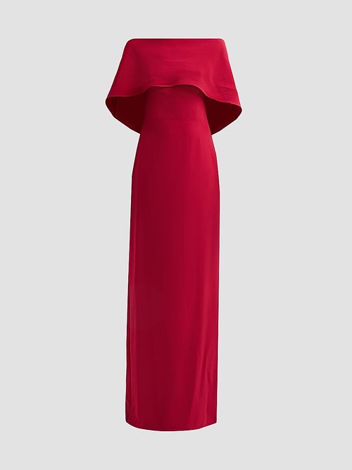 Women's Stretch Crepe Scarf Column Gown - Crimson
