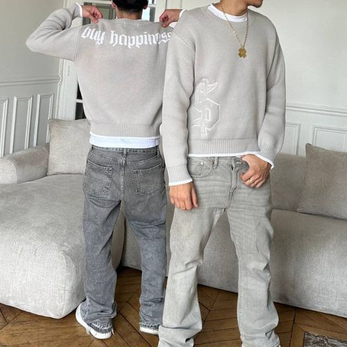 Vintage Washed Distressed Embroidery Jeans High-Street Style Relaxed Straight-Leg Fit For Men & Women Blue Black Cotton
