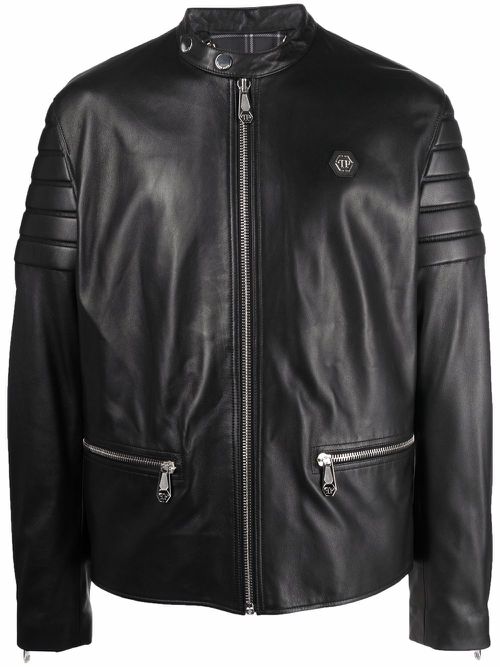 Doberman-print moto jacket - Black