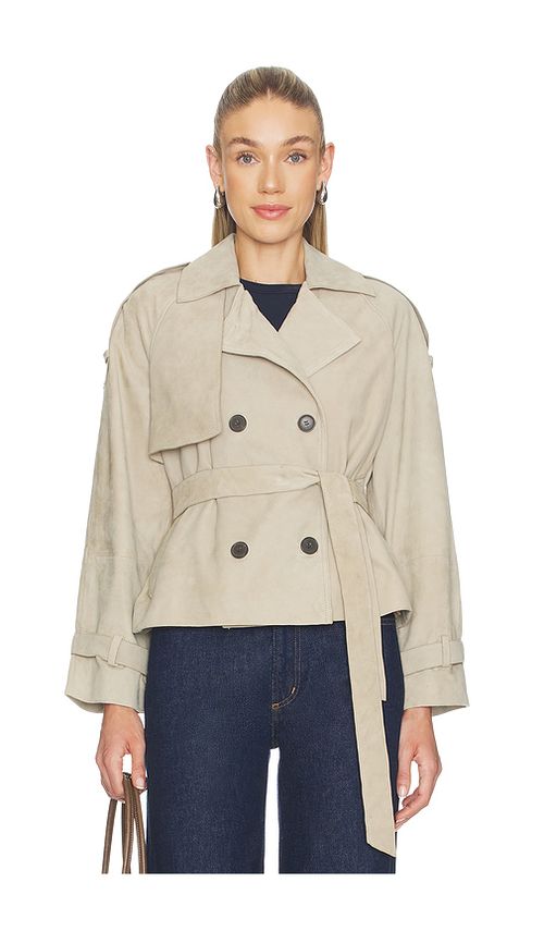 ALLSAINTS Reed Suede Jacket in Taupe Brown. S also in