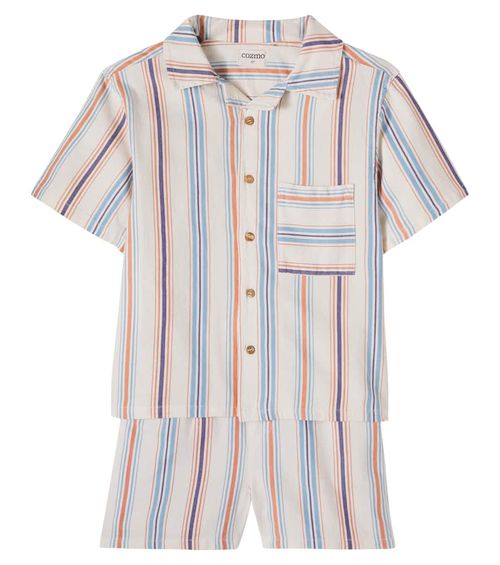 Iro striped cotton bowling shirt and shorts set