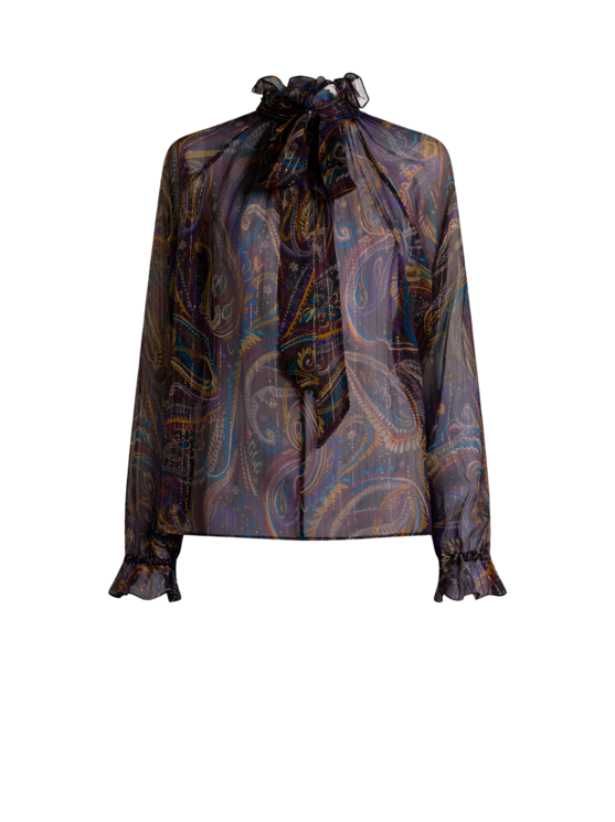 Silk Blouse With Paisley Foliage Motif