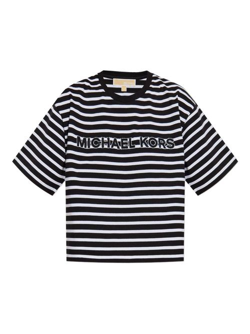 Striped-pattern logo-patch T-shirt - Black