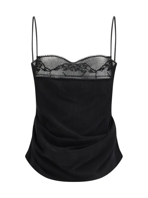 Lace-Trimmed Silk Tank Top — Black