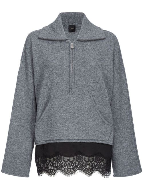 Lace-trim mélange-effect jumper - Grey