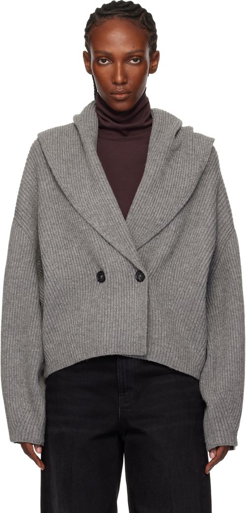 Gray Shawl-Lapel Cardigan