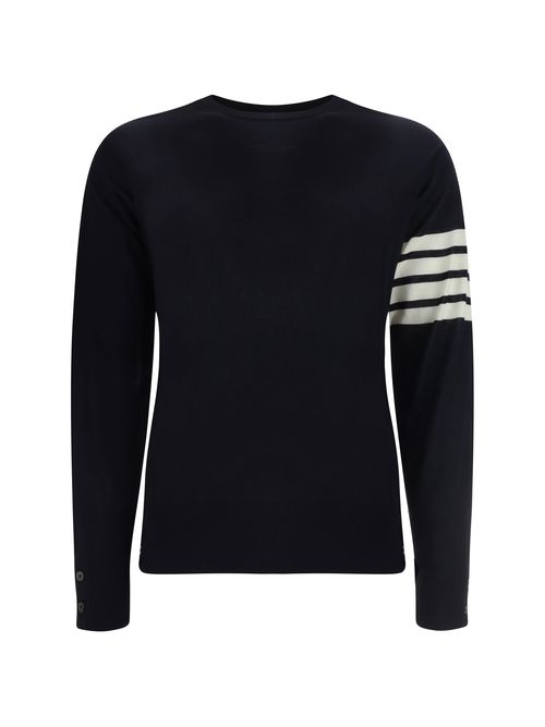Virgin Wool with Signature Stripes Sweater — Navy