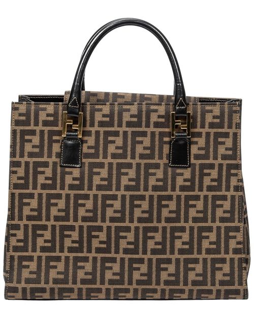 Tan & Dark Brown Zucca Canvas Square Tote (Authentic Pre-Loved)