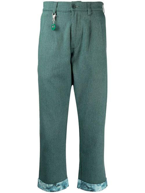 Turn-up straight leg trousers - Green