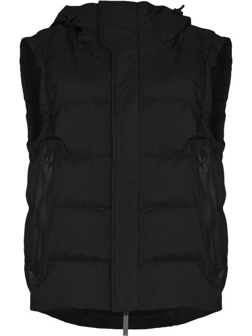 Lang hooded puffer gilet - Black
