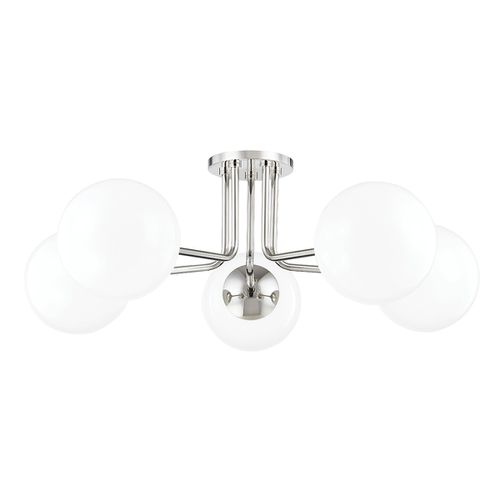 Polished Nickel Five Light Semi Flush Mount from the Stella Collection